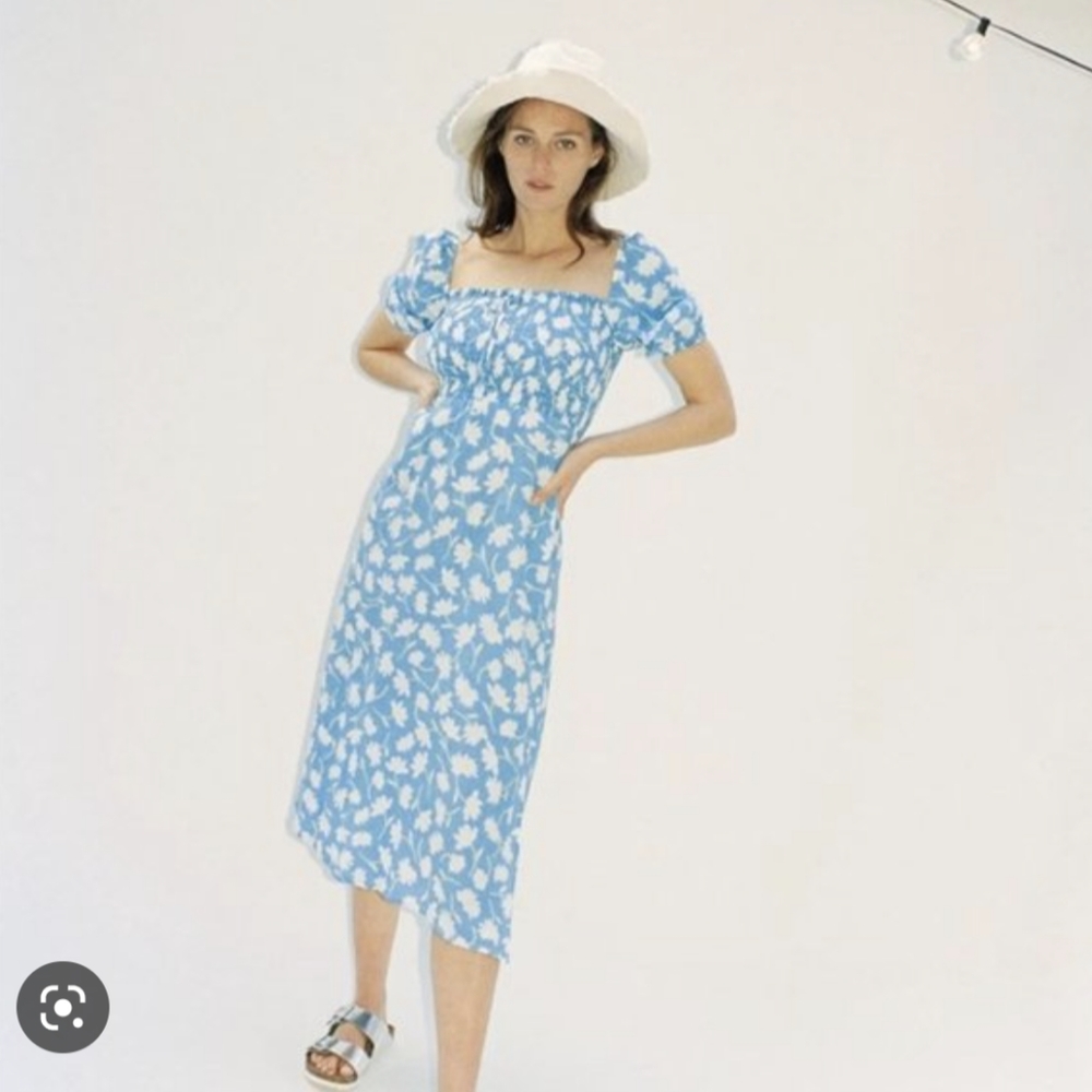 Faithfull The Brand Olinda shirred floral-print crepe midi dress - size small